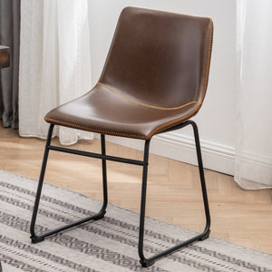 English Elm Aryven Industrial Dining Set Seats Six with Hairpin Legs and Faux Leather Chairs Antique Brown T2574S00135