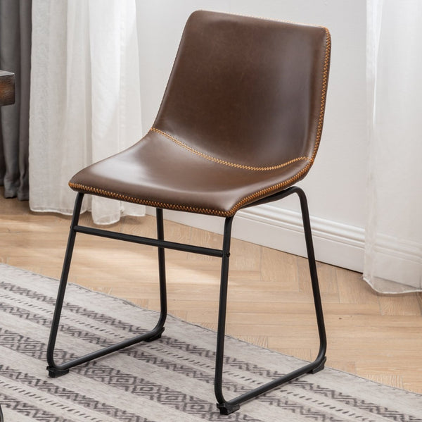 English Elm Aryven Industrial Dining Set Seats Six with Hairpin Legs and Faux Leather Chairs Antique Brown T2574S00135