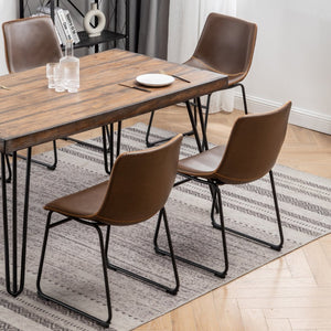 English Elm Aryven Industrial Dining Set Seats Six with Hairpin Legs and Faux Leather Chairs Antique Brown T2574S00135