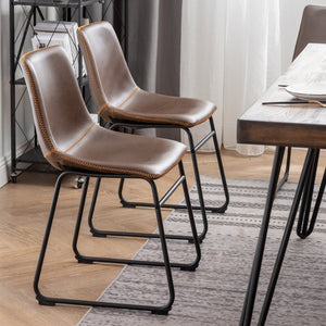 English Elm Aryven Industrial Dining Set Seats Six with Hairpin Legs and Faux Leather Chairs Antique Brown T2574S00135