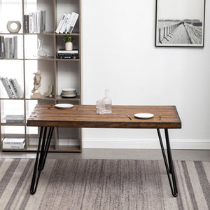 English Elm Aryven Industrial Dining Set Seats Six with Hairpin Legs and Faux Leather Chairs Antique Brown T2574S00135