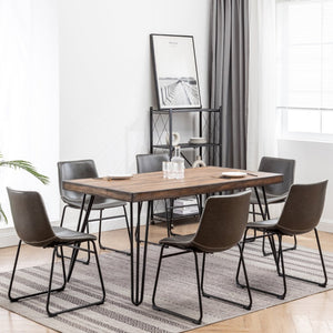 English Elm Aryven Industrial Dining Set Seats Six with Hairpin Legs and Faux Leather Chairs Antique Gray T2574S00136