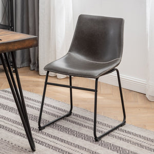 English Elm Aryven Industrial Dining Set Seats Six with Hairpin Legs and Faux Leather Chairs Antique Gray T2574S00136