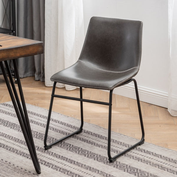 English Elm Aryven Industrial Dining Set Seats Six with Hairpin Legs and Faux Leather Chairs Antique Gray T2574S00136
