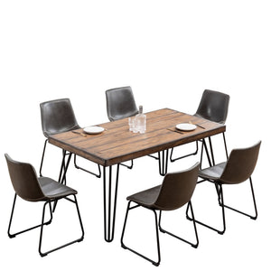 English Elm Aryven Industrial Dining Set Seats Six with Hairpin Legs and Faux Leather Chairs Antique Gray T2574S00136