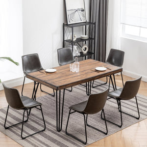English Elm Aryven Industrial Dining Set Seats Six with Hairpin Legs and Faux Leather Chairs Antique Gray T2574S00136