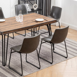 English Elm Aryven Industrial Dining Set Seats Six with Hairpin Legs and Faux Leather Chairs Antique Gray T2574S00136