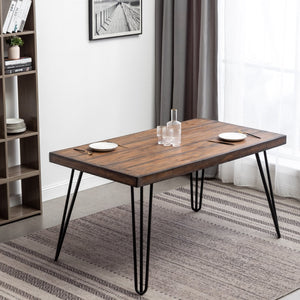 English Elm Aryven Industrial Dining Set Seats Six with Hairpin Legs and Faux Leather Chairs Antique Gray T2574S00136