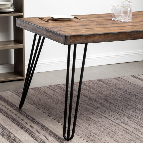 English Elm Aryven Industrial Dining Set Seats Six with Hairpin Legs and Faux Leather Chairs Antique Gray T2574S00136