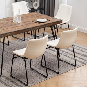 English Elm Aryven Industrial Dining Set Seats Six with Hairpin Legs and Faux Leather Chairs Antique White T2574S00137