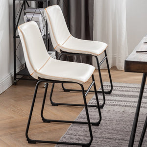 English Elm Aryven Industrial Dining Set Seats Six with Hairpin Legs and Faux Leather Chairs Antique White T2574S00137