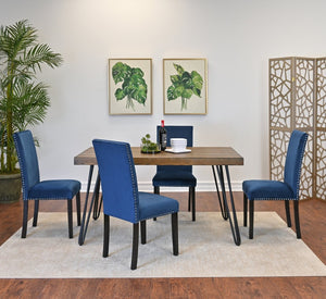 English Elm Ashzo Hairpin Dining Set Velvet Chairs Nailhead Trim Mid-century Style for Four Brown - A T2574S00139