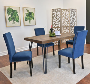 English Elm Ashzo Hairpin Dining Set Velvet Chairs Nailhead Trim Mid-century Style for Four Brown - A T2574S00139