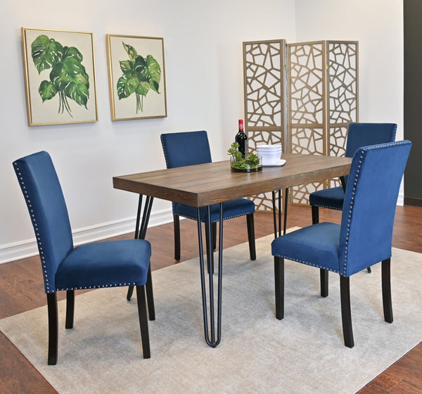 English Elm Ashzo Hairpin Dining Set Velvet Chairs Nailhead Trim Mid-century Style for Four Brown - A T2574S00139