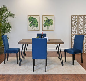 English Elm Ashzo Hairpin Dining Set Velvet Chairs Nailhead Trim Mid-century Style for Four Brown - A T2574S00139