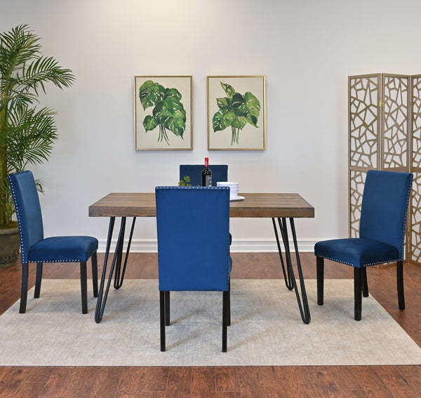 English Elm Ashzo Hairpin Dining Set Velvet Chairs Nailhead Trim Mid-century Style for Four Brown - A T2574S00139