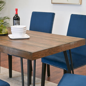 English Elm Ashzo Hairpin Dining Set Velvet Chairs Nailhead Trim Mid-century Style for Four Brown - A T2574S00139