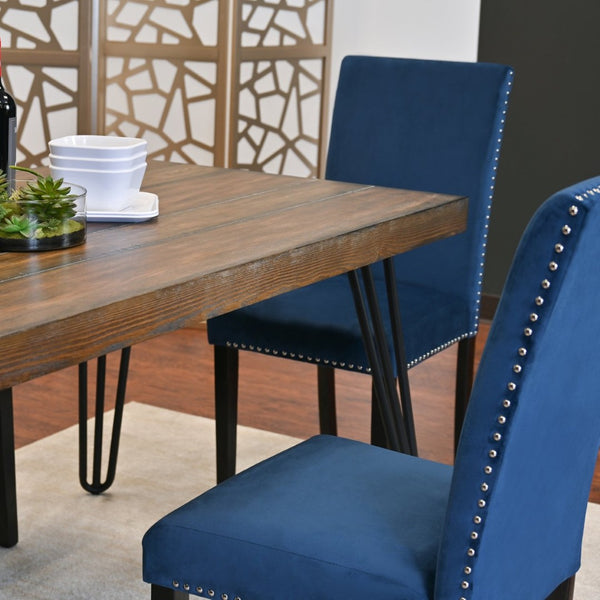 English Elm Ashzo Hairpin Dining Set Velvet Chairs Nailhead Trim Mid-century Style for Four Brown - A T2574S00139