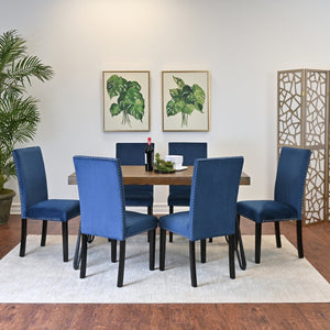 English Elm Ashzo Seven Piece Dining Set Hairpin Table Velvet Chairs Industrial Rustic Style Brown - A T2574S00142