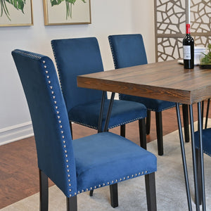 English Elm Ashzo Seven Piece Dining Set Hairpin Table Velvet Chairs Industrial Rustic Style Brown - A T2574S00142