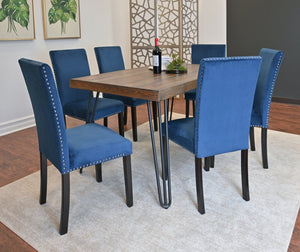 English Elm Ashzo Seven Piece Dining Set Hairpin Table Velvet Chairs Industrial Rustic Style Brown - A T2574S00142