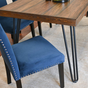 English Elm Ashzo Seven Piece Dining Set Hairpin Table Velvet Chairs Industrial Rustic Style Brown - A T2574S00142