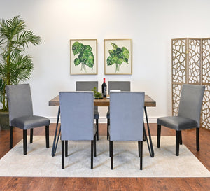 English Elm Ashzo Seven Piece Dining Set Hairpin Table Velvet Chairs Industrial Rustic Style Brown - B T2574S00143