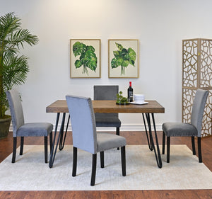 English Elm Ashzo Seven Piece Dining Set Hairpin Table Velvet Chairs Industrial Rustic Style Brown - B T2574S00143