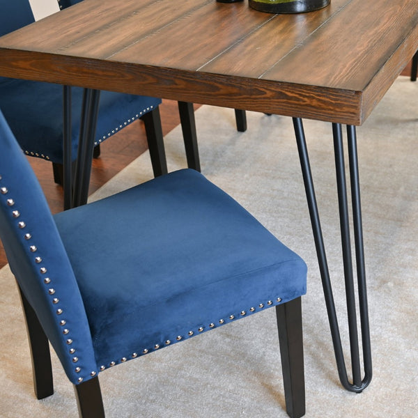 English Elm Ashzo Six Piece Dining Set Hairpin Table Velvet Chairs Bench Rustic Industrial Brown - A T2574S00145