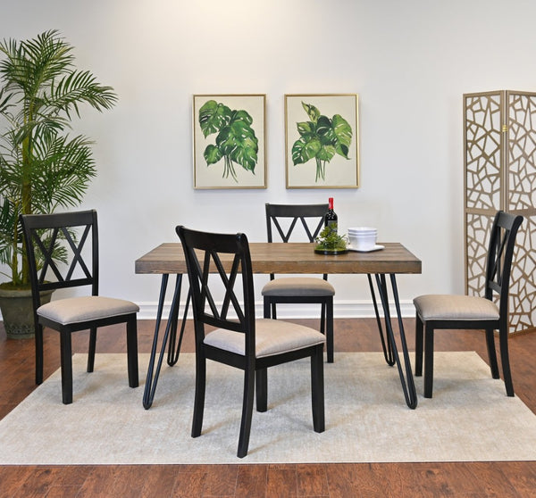 English Elm Arroyo Five Piece Farmhouse Dining Set with Hairpin Table and Cross Back Chairs T2574S00147