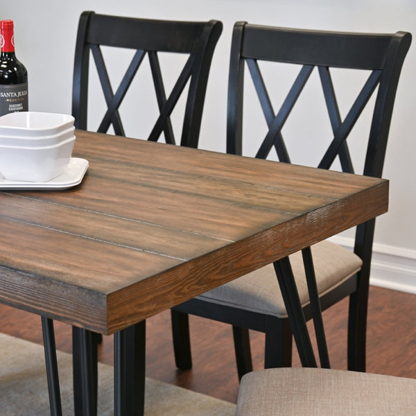 English Elm Arroyo Five Piece Farmhouse Dining Set with Hairpin Table and Cross Back Chairs T2574S00147