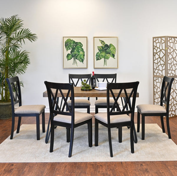 English Elm Arroyo Industrial Farmhouse Seven Piece Set Hairpin Table and Cross Back Chairs T2574S00148