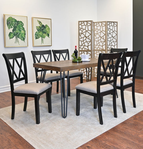English Elm Arroyo Industrial Farmhouse Seven Piece Set Hairpin Table and Cross Back Chairs T2574S00148