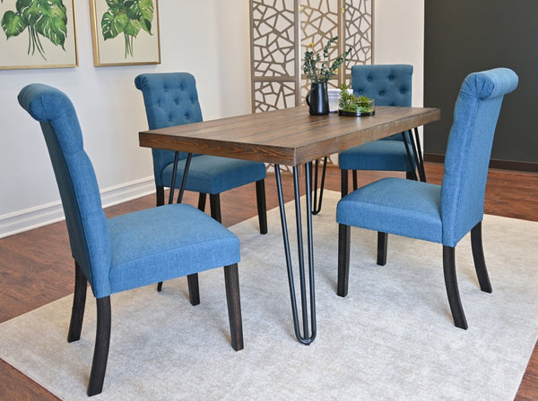 English Elm Ashford Industrial Hairpin Leg Dining Set Tufted Upholstered Chairs Rustic Wood Table Brown - A T2574S00150