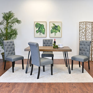 English Elm Ashford Industrial Hairpin Leg Dining Set Tufted Upholstered Chairs Rustic Wood Table Brown - B T2574S00151