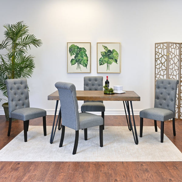 English Elm Ashford Industrial Hairpin Leg Dining Set Tufted Upholstered Chairs Rustic Wood Table Brown - B T2574S00151