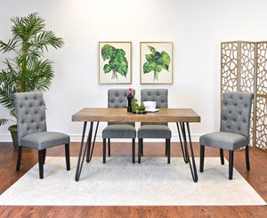 English Elm Ashford Industrial Hairpin Leg Dining Set Tufted Upholstered Chairs Rustic Wood Table Brown - B T2574S00151