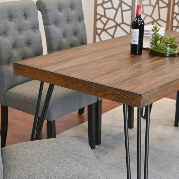 English Elm Ashford Industrial Hairpin Leg Dining Set Tufted Upholstered Chairs Rustic Wood Table Brown - B T2574S00151