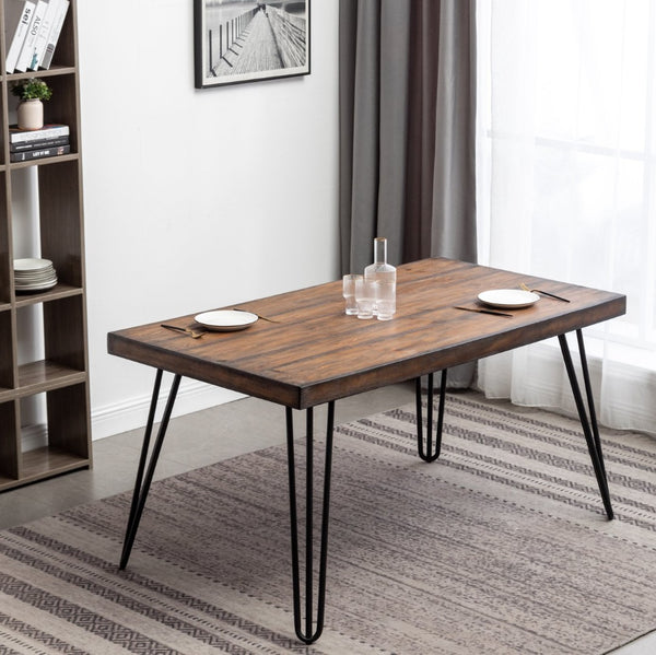 English Elm Ashford Industrial Hairpin Leg Dining Set Tufted Upholstered Chairs Rustic Wood Table Brown - B T2574S00151