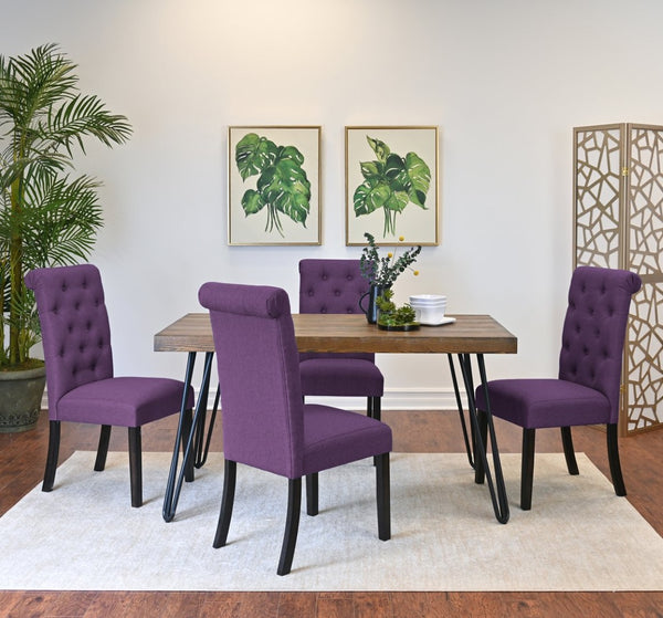 English Elm Ashford Industrial Hairpin Leg Dining Set Tufted Upholstered Chairs Rustic Wood Table Brown - C T2574S00152