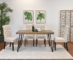 English Elm Ashford Industrial Hairpin Leg Dining Set Tufted Upholstered Chairs Rustic Wood Table Brown - D T2574S00153