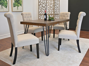 English Elm Ashford Industrial Hairpin Leg Dining Set Tufted Upholstered Chairs Rustic Wood Table Brown - D T2574S00153