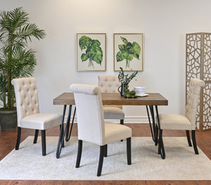 English Elm Ashford Industrial Hairpin Leg Dining Set Tufted Upholstered Chairs Rustic Wood Table Brown - D T2574S00153