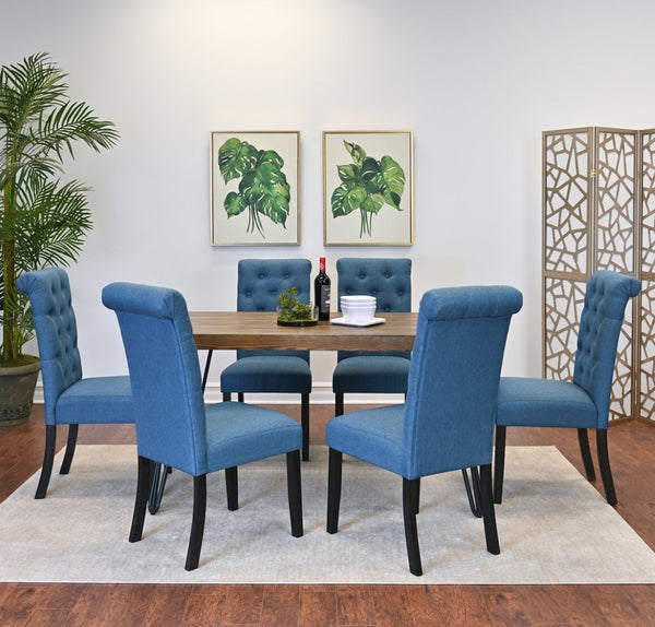 English Elm Ashford Mid-Century 7 Piece Dining Set Hairpin Table Six Tufted Upholstered Chairs T2574S00154