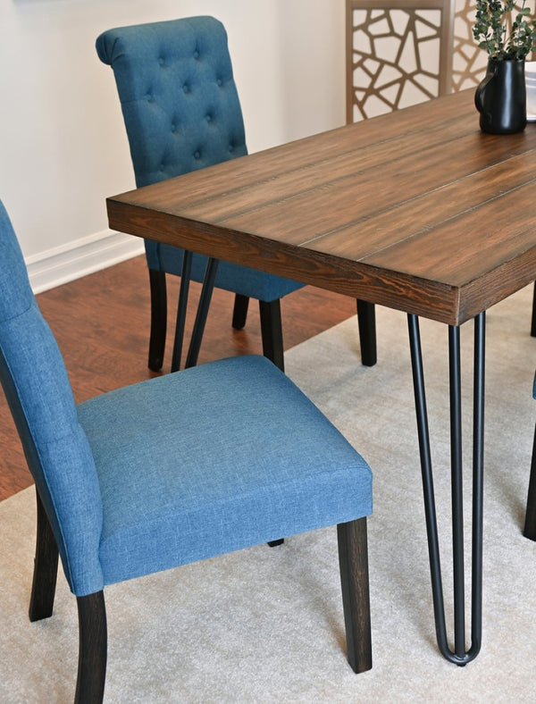 English Elm Ashford Mid-Century 7 Piece Dining Set Hairpin Table Six Tufted Upholstered Chairs T2574S00154