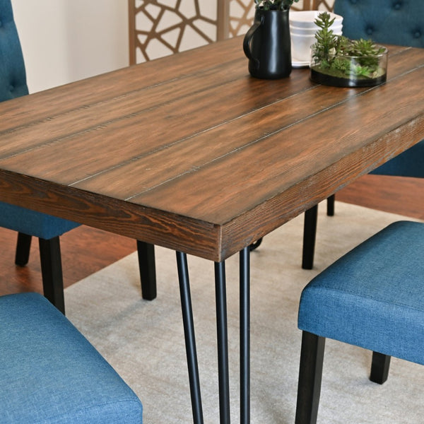 English Elm Ashford Mid-Century 7 Piece Dining Set Hairpin Table Six Tufted Upholstered Chairs T2574S00154
