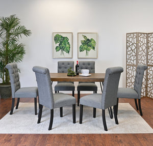 English Elm Ashford 7 Piece Hairpin Leg Dining Set with Tufted Upholstered Chairs Dark Pine T2574S00155