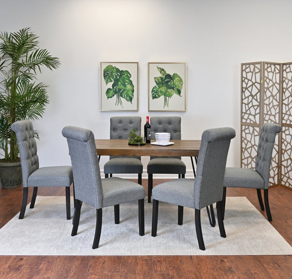English Elm Ashford 7 Piece Hairpin Leg Dining Set with Tufted Upholstered Chairs Dark Pine T2574S00155
