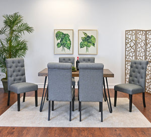 English Elm Ashford 7 Piece Hairpin Leg Dining Set with Tufted Upholstered Chairs Dark Pine T2574S00155