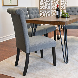 English Elm Ashford 7 Piece Hairpin Leg Dining Set with Tufted Upholstered Chairs Dark Pine T2574S00155